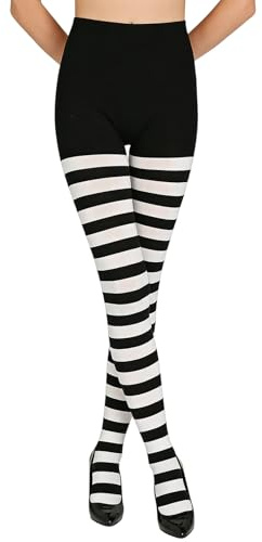 XDGBGFN randiga strumpbyxor dam, randiga strumpbyxor damfötter randiga ogenomskinliga strumpor för karneval halloween temafester