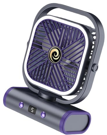Zqxnt Ventilador de escritorio recargable por USB, 5 velocidades, silencioso, con luz nocturna LED, para oficina, escritorio, hogar y viajes, ventilador de escritorio portátil con luz nocturna