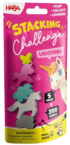 HABA Stacking Challenge Einhorn – Das ultimative Unicorn Stapel-Duell mit 300 Levels, kompaktes Geschicklichkeitsspiel ab 6 Jahren, ideales Reisespiel & Mitbringsel - 2013866001