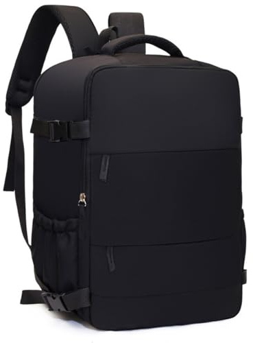 Treer Bagage Cabine 40x30x20 Sac à Dos Voyage Cabine Avion Femme Homme, Impermeable Bagage à Main sous Siège, Sac de Voyage pour Ryanair Scolaires Travail, Couleur Pure (Noir A)