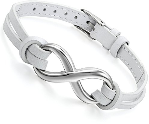 Flongo Lederarmband Männer Armreif Damen Armband, Edelstahl Leder Echtleder Armband Armreifen Infinity Unendlichkeit Zeichen Symbol Verstellbar Passend 7~9 Zoll Herren,Damen