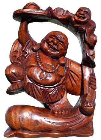 Wogeka Super schöner 30 cm Buddha Happy Holz Budda Feng Shui BHDOKS30
