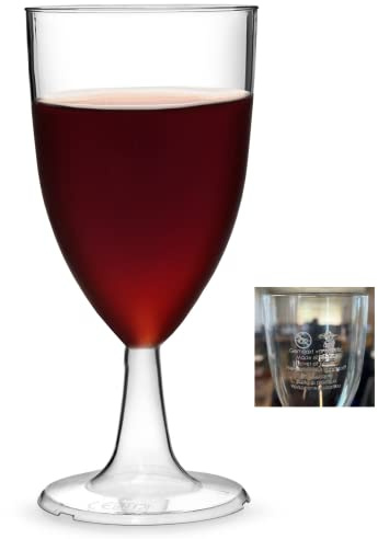 AIOS Pack of 16 Finest one piece Disposable Plastic Wine Glasses Tulip Shaped Design. Capacity 215ml