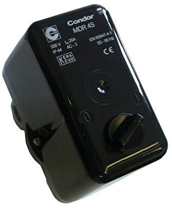 Condor Druckschalter Typ MDR 4S/16 K inkl. EV 4WS voreingestellt auf 7,8-9,8 bar, Schwarz, IP 44, 5,5 kW, 16 bar, Luftkompressor-Druckschalter