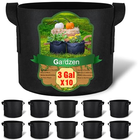Gardzen 10-Pack 3 Gallons Grow Bags, Aeration Fabric Pots with Handles, Heavy Duty Cloth Pots for Plants
