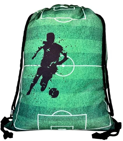 HECKBO Sacca per Bambini, Ragazzi - Tema Calcio, Football, Soccer - Lavabile in Lavatrice - 40x32cm - Ideale per Asilo, Scuola, Sport - Zaino, Borsa, Sacca da Ginnastica o per Scarpe, Borso