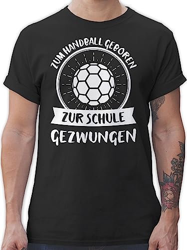 T-Shirt Herren - EM 2026 Trikot Ersatz - Zum Handball geboren zur Schule gezwungen - XXL - Schwarz - Geschenk Handballer Tshirt sprüche hanball geboren.. Shirt halbball um zu Spielen tischert