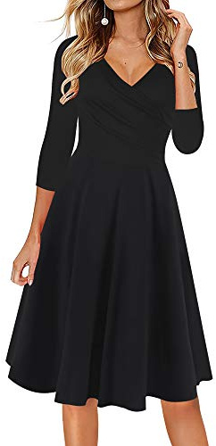 oxiuly Women's 2025 Maternity Clothes Nursing Dresses Fashion Cross V Neck 3/4 Sleeve Party Cocktail Casual Dress OX233 (M, Black Solid7)