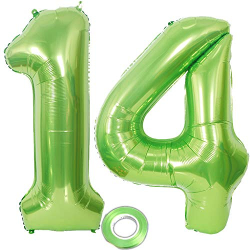 2 Luftballons Zahl 14 Grün , Zahlballon 14 Grün , Luftballons 14 Geburtstag deko Junge Mädchen XXXL Riesen Folienballon 14,40Aufblasbar Heliumballon 14 jahre Geburtstag Deko Junge Mädchen(14)