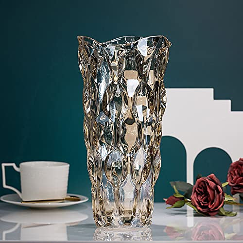 Luxueux Cristal Verre Vases,Bohème Géométrique Vase Decoratif,Grand Vase pour Décor De Salon Et Arrangement Floral,Rose (Rose) Tulipe Vases-Transparent a 29.5x14x8.5cm(12x6x3inch)