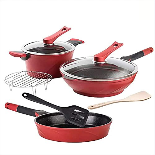 Juegos de Utensilios de Cocina Juego de Utensilios de Cocina para sartén - Wok Coreano Olla de Sopa Antiadherente Wok Sartén sin Humo para el hogar, Rosa