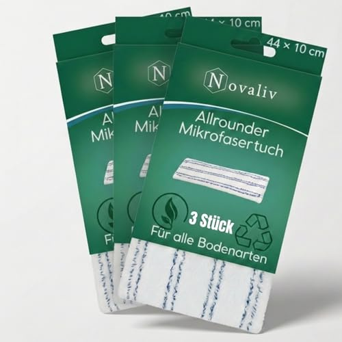 Novaliv Mopp-Tuch | Alle Böden Beläge | 46x13 cm Mikrofaser | Zum feucht nass wischen | für professionelle Reinigung von Laminat Fliesenböden Hartholz Keramik und Marmor gegen hartnäckigen Schmutz