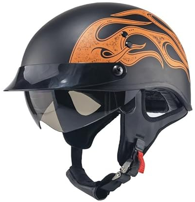 Halbschalenhelm Halbhelme Motorradhelm Mit ECE Genehmigt Brain-Cap Halbschale Roller-Helm Scooter-Helm Chopper Helm Jet-Helm Helm Halbschale Retro FüR Erwachsene Herren Damen A,L