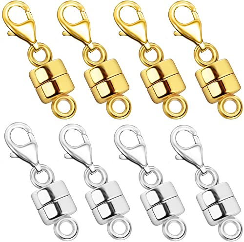 OHINGLT Magnetic Necklace Clasp Extra Strong, Gold and Silver Plated Magnet Jewelry Clasps Converters, Bracelet Extender for Women Seniors