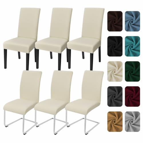 Yugarlibi Stuhlhussen 6er Set Stretch Stuhlbezug Schwingstuhl Beige | Elastische Stuhlhussen Schwingstuhl Stuhlbezug Universal Esszimmerstühle Bezug Waschbare hussen für stühle Küche Hochzeit