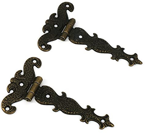 ORAMAI 2 x Retro-dekorative T-Strap-Scharniere, antike Tortür, Schrank, Gelee-Box, Zinklegierungsscharniere mit Schrauben