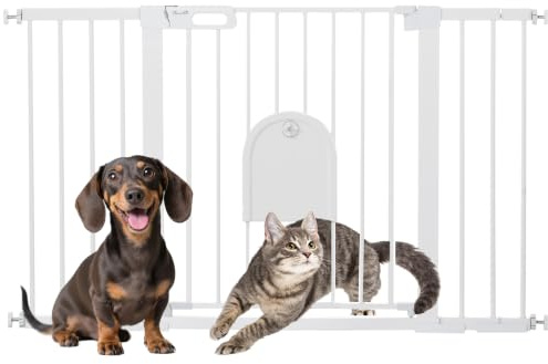 PawHut Türschutzgitter Treppenschutzgitter Hunde Absperrgitter Schutzgitter für Haustier Hundegitter Klemmbefestigung Metall ABS Weiß 75-131 x 76 cm