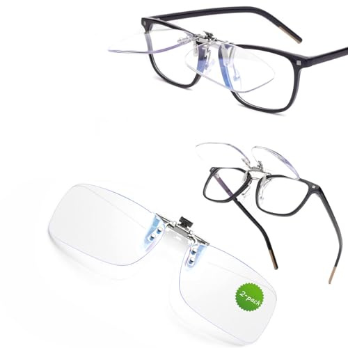 ESAVIA 2-Pack Flip Up Rimless Reading Glasses Clip On Magnifiers for Eyeglasses with Case Anti Blue Light and Block UV400 (2-Pack Crystal, 2.5)