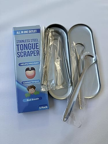 AlOO 3 Kind Tongue Scraper - Tongue Scrapers for Adults - Medical Grade Stainless Steel Tongue Cleaner for Oral Care & Bad Breath Treatment – U Shape Travel Size Tongue Scraper with Case