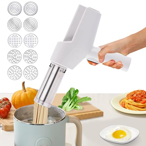YUCHENGTECH Presses à Pâtes électriques avec 10 Moules Machine à Pâtes électriques Portable Machine à Pâtes Fraîches pour les Pâtes Fraîches Spaghetti ou Fettuccine