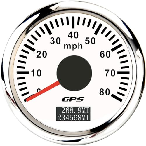 ELING 52 mm GPS-hastighetsmätare 0–80 mil per timme, odometerräknare med 7 färger, bakgrundsbelysning, 12 V, 24 V, för lastbilstransporter (vitt + rostfritt stål, 0–80 MPH)