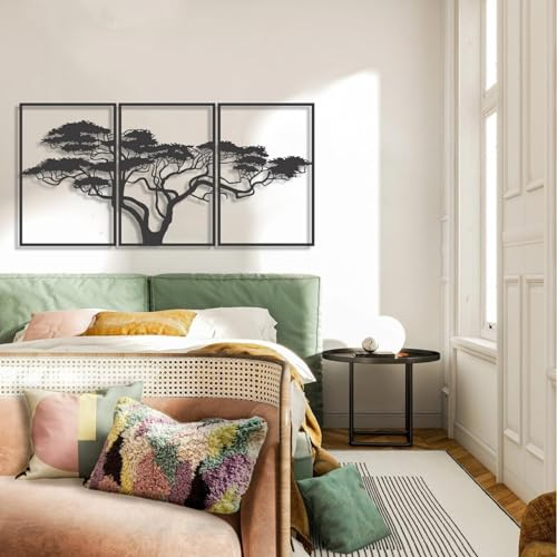 Tubibu Árbol de la Vida Decoración de Pared Mural Metal Negro 3D Moderna Cuadros para Hogar Oficina Dormitorio Salón (Africano, L)