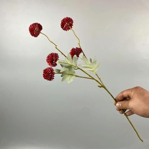 EboLD 10 Stiele 50 Köpfe Seide Pusteblume Kugel Chrysantheme Künstliche Blumen Lange Zweige Heim Hochzeit Dekorationen Künstliche Blumen Rot 6 Stiele