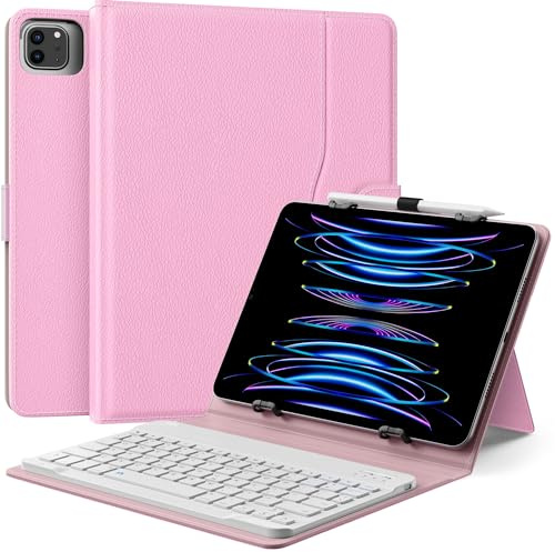 MoKo Universal Tablet Hülle mit QWERTY Tastatur für 9-11 Zoll, Rosa | für iPad,Fire,Pixel,Android 9,9.7,10.1,10.2,10.4,10.5,10.9 Zoll mit Abnehmbarer Kabelloser Bluetooth-Tastatur & Stifthalter