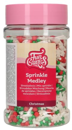 FunCakes Sprinkle Medley Christmas, Navidad: Decoraciones de Azúcar, Buen Sabor, Perfectas para Decorar Tartas, Pasteles, Cupcakes y Galletas, Sprinkle Mix. 180 g