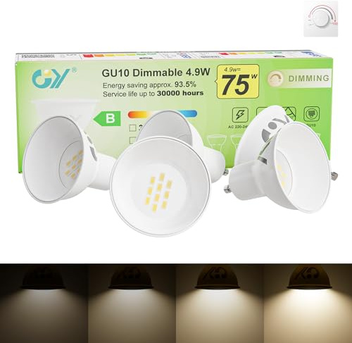LED-Leuchtmittel GU10 von GY, dimmbar, 4,9 W, 790 lm, 4000 K, Neutralweiß, Abstrahlwinkel 120°, energiesparend, Augenschutz, GU10-LED, dimmbar, 5 Stück (1 Packung).