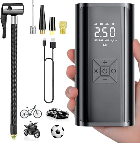 Elektrische 150PSI / 10Bar Mini Luftpumpe Tragbarer Luftkompressor Reifenpumpe 4000mAh Akku Wiederaufladbarer Elektrischer Kompressor Fahrradpumpe für Auto Fahrrad Motorrad Bälle, USB-Powerbank