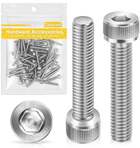 Tornillos cilíndricos M4 x 25 mm con hexágono interior, 50 unidades, Caianwin DIN 912 de acero inoxidable (A2 V2A), tornillos para máquinas industriales, vehículos de motor, construcción