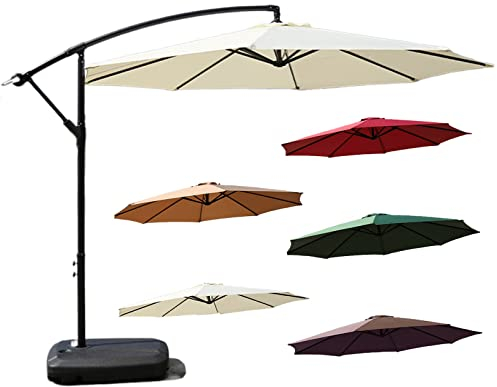 Sonnenschirm ampelschirm 300 cm Wasserabweisende UV-Schutz Rund Ampelschirm Farbwahl mit Handkurbel Marktschirm für Balkon, Terrasse & Garten (5 farben) (Color : Beige, Size : 300cm)