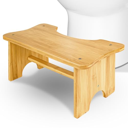 WELLTE Sgabello da WC per adulti, in bambù naturale, altezza 17 cm, per emorroidi e costipazione, sgabello per bagno