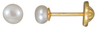 Pendientes con Cierre de Rosca de Plata 925 de Perlas de Agua Dulce 3mm a 6mm Empaque de Regalo para Mujeres, Adolescentes y Niñas (4mm,oro)