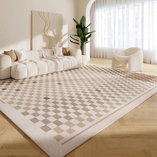 Tzvpsu Home Decor,Rutschfester abwaschbarer Wohnzimmerteppich Braun kariert Design,kinderzimmerteppich deko Schlafzimmer modern,120x160cm