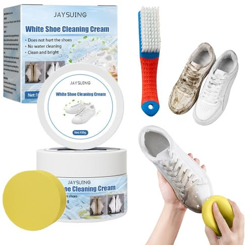 Sneaker Reiniger Weiß,Multifunktionale White Shoe Cleaner Weisse Schuhe Reinigungscreme mit Schwamm Weiße Schuhe Reinigungscreme für Weiße Schuhe Schuhpflege & Schuhreinigung 100g mit Schuhbürste