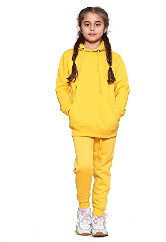 GW CLASSY OUTFIT Boys Girls Pullover Tracksuit Kids Unisex Hoodie With Sweatpants Sports Activewear Fleece Tracksuits Set (11-12 Years, Yellow Pullover Suit)
