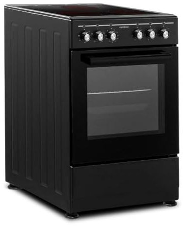 INFINITON Cocina con Horno CC-B550V3, Vitroceramica 3 Zonas, Horno Electrico 43 L, 6 Niveles de Potencia, Grill, Doble Acristalamiento, A, Negro