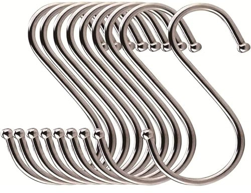 DOETYD 10pcs S Hooks, Stainless Steel, S Shaped Hanging Hooks for Kitchen Utensils, Pans, Office Supplies, Hooks for Kitchen, Bathroom, Bedroom, Living Room and Office (2.75 inches,Silver)