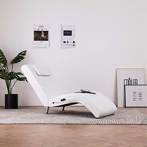 IKAYAA Relaxliege Massage Heizfunktion Ergonomisch Bezug in Wildleder-Optik Gepolstert 110kg Belastbarkeit Wohnzimmer Chaiselongue Relaxsessel Weiß