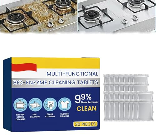 Multi-functional Bio-enzyme Cleaning Tablets,Cleaner Dissolve Concentrated Tablets,All-Purpose Cleaning Powder,Water Bottle Cleaning Tablets,Household Enzyme Cleaner for Clothes,Cooktops (1, Box)