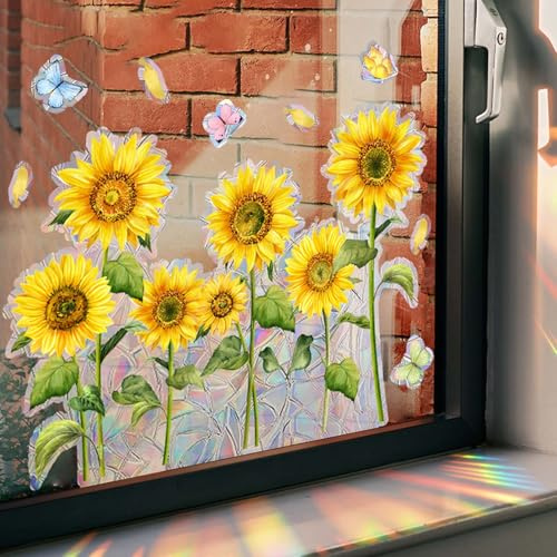 Adesivo per finestra con girasole, 30 x 40 cm, con fiori di sole, per finestra, per casa, camera da letto, soggiorno, ufficio