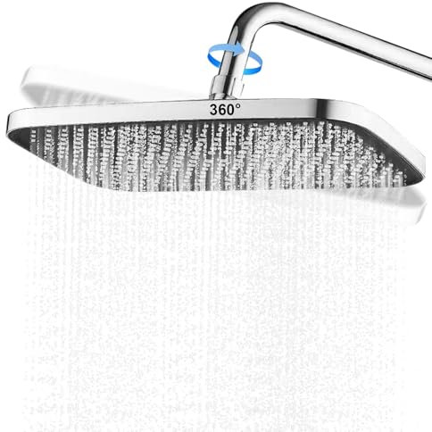 WIYETY Pommeau de douche à effet pluie de 30 cm : pommeau de douche réglable à 360 °, pommeau de douche rectangulaire surélevé de pression à effet pluie pour salle de bain - argenté - 31 x 21 cm
