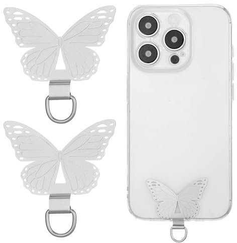 Mabor 2 Pcs Phone Tether Tab for Smart Phone, Butterfly Metal Phone Lanyard Strap Patch Stainless Steel Patch Anti Theft Replacement for Full Phone Case