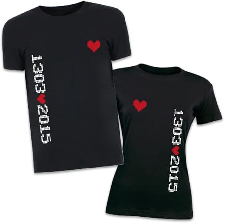 D&Vlab T-Shirt Maglie di Coppia per Fidanzato Fidanzata ''Pixel Data''con Nomi e Data Maglie Magliette Natale San Valentino Regalo per Lui e per Lei, Bianche Nere Rosse