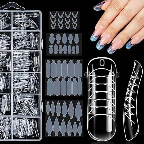 Becellen 120 Pièces Faux Popit Ongle Set, Transparent Faux Capsule Ongles Conseils Extension Avec 48 Film à Ongles Autocollants Couverture Complète Acrylique Dual Nail Forms pour Nail Art
