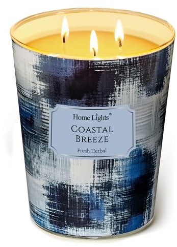 Home Lights Duftkerzen im glas groß 960g Soja Kerzen 3-Wick, Rauchfrei, 130h vollverbrannte Duftkerze Küstenwinde