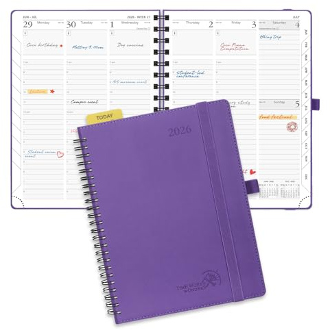 POPRUN Planer 2026 (Medium – 16,5 x 21,6 cm) mit Stundenplan und vertikalem Layout – Wochenkalender 2026 (Januar 2026 – Dez.2026) für Zeitmanagement, TJ-26-WELO7-PE – Lila