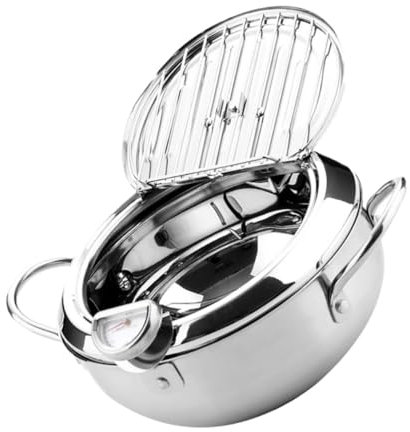 FUNOMOCYA 1 Friggitrice Con Controllo Della Temperatura Pentola in Acciaio Padella Profonda Per Uso Domestico Facile Da Pulire Portatile Compatibile Con Gas Induzione Elettrico